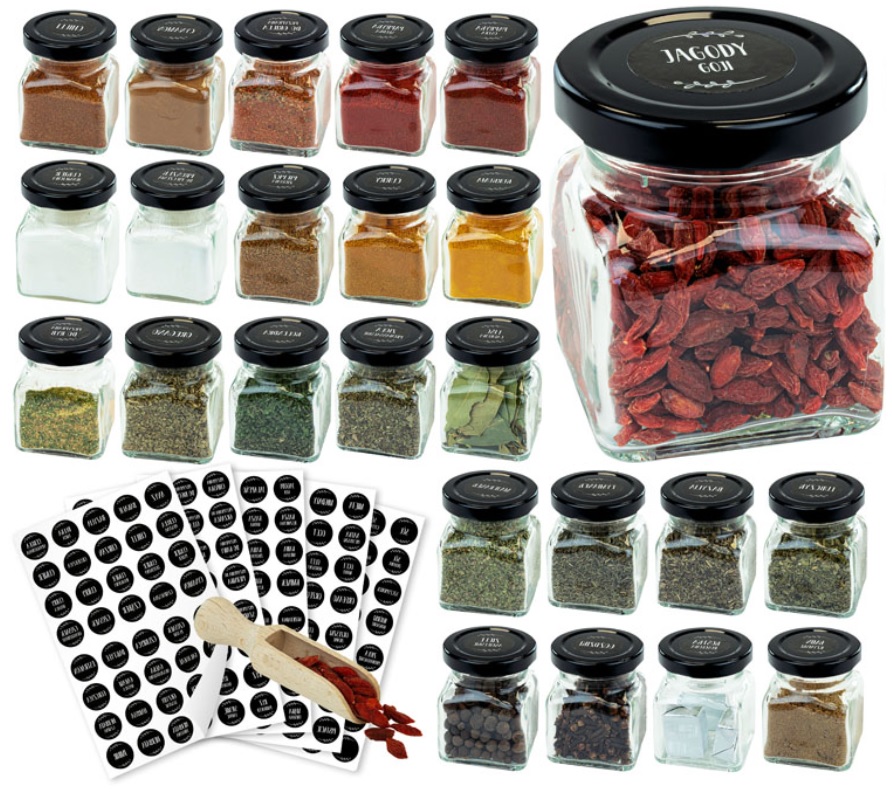 SŁOIKI NA PRZYPRAWY 120ML 24 SZTUKI + 200 NAKLEJEK