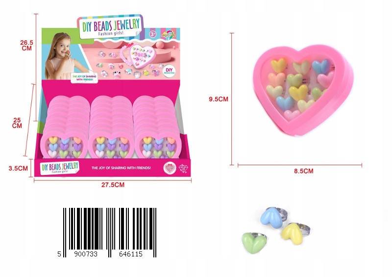 ZESTAW PIERŚCIONKÓW DLA DZIEWCZYNKI SERCE 12SZT Stan opakowania oryginalne