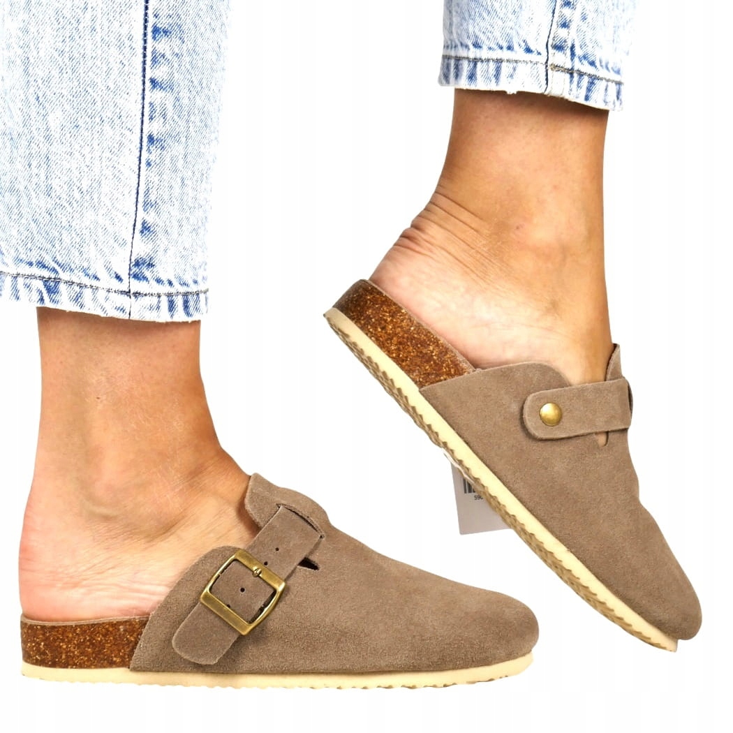 iDámské boty Nazouváky Kožené Semišové Světle Hnědé Chodítka Plná Přední Část