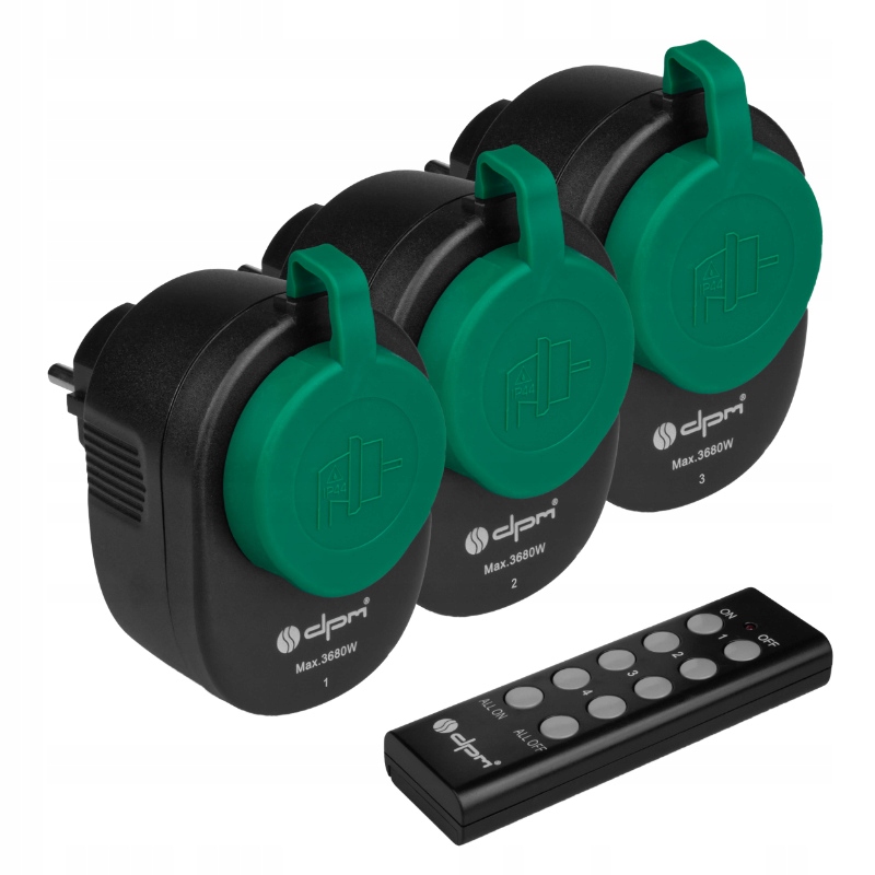 3x Síťová Zásuvka Dálkově Ovládaná Dálkovým Ovladačem IP44