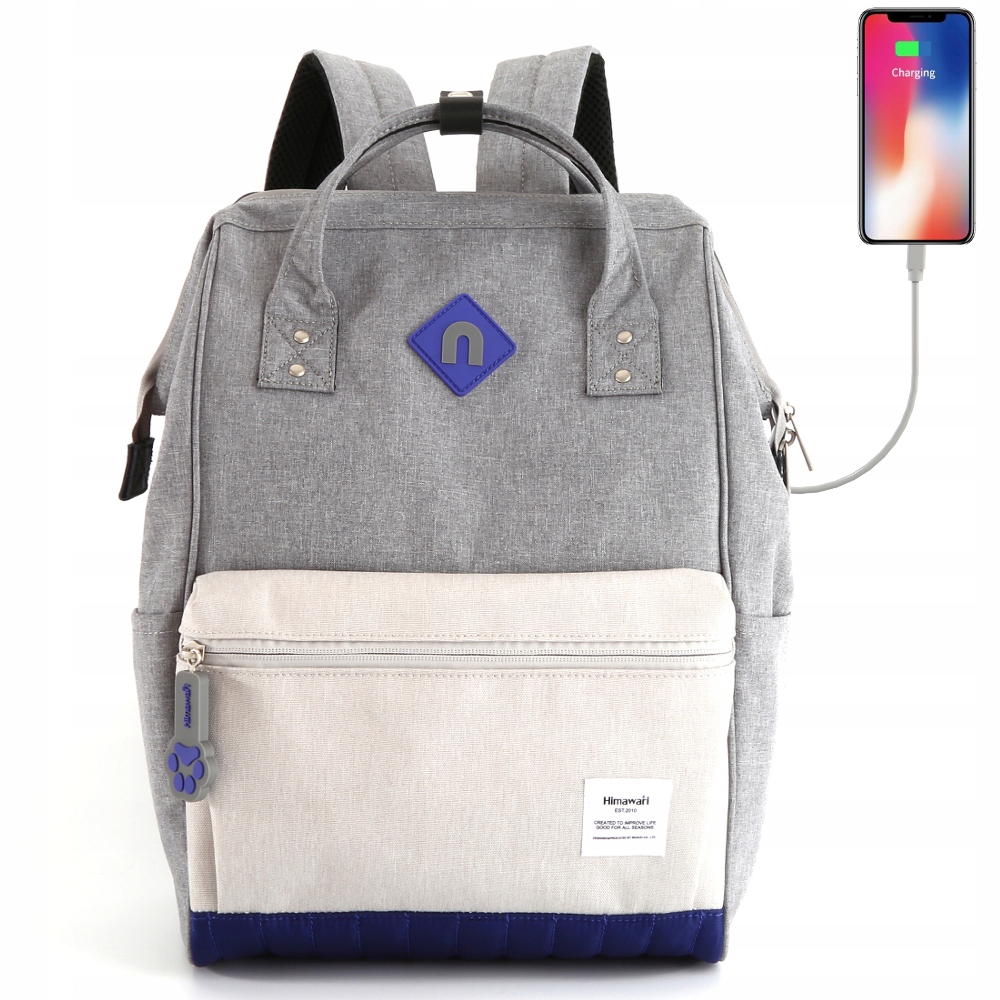 Plecak Himawari 9004 na laptopa 14,1 USB #08 szary