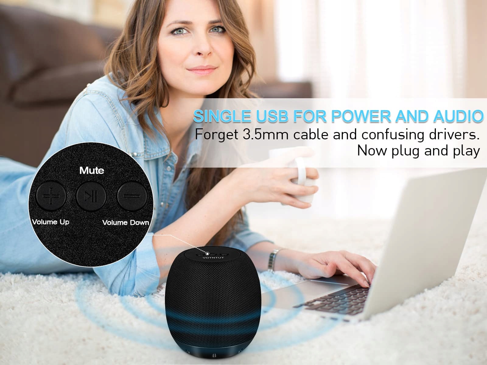 YYV Głośniki Komputerowe USB Stereo Dźwięk Bas Plug and Play — miniatura 4
