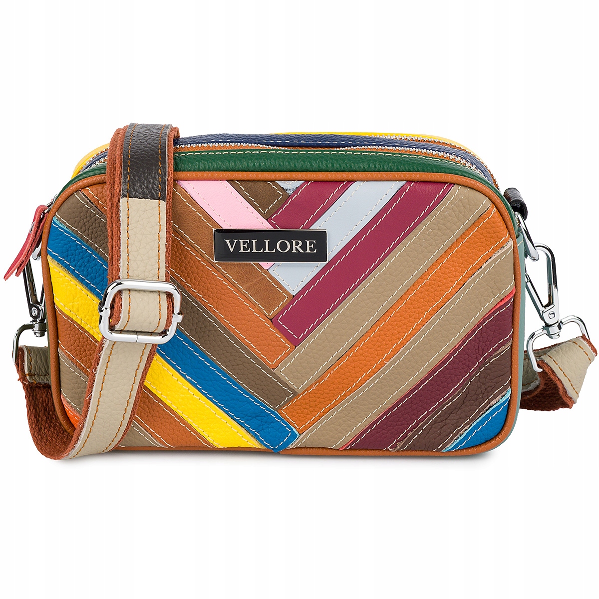 Torebka skórzana Damska Patchwork Listonoszka na ramię Torba Mała Kolorowa