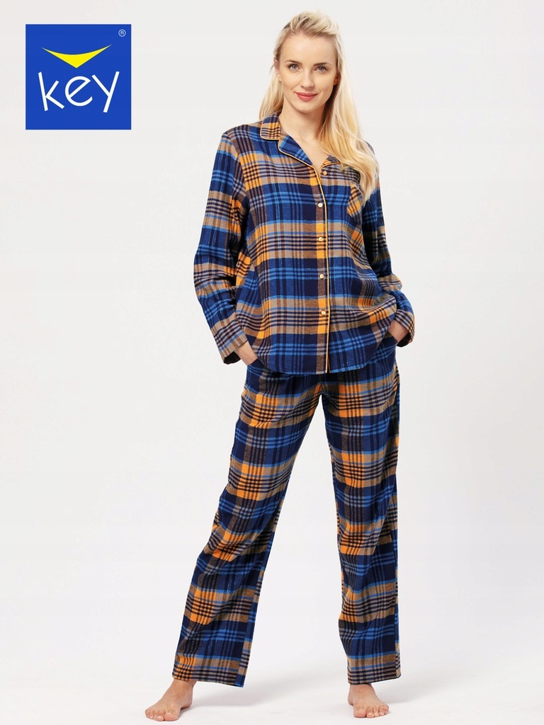 Dámské pyžamo Key LNS-481 B24 vel . L/40 bavlna flanel tmavě modrá žlutá