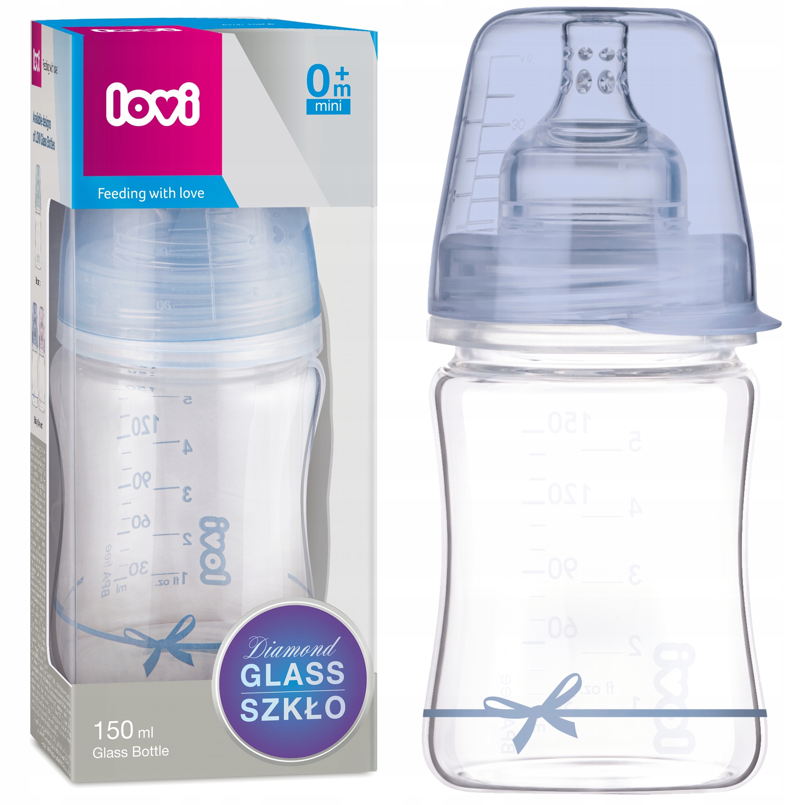 LOVI BUTELKA SZKLANA DIAMOND GLASS 150ml + SMOCZEK