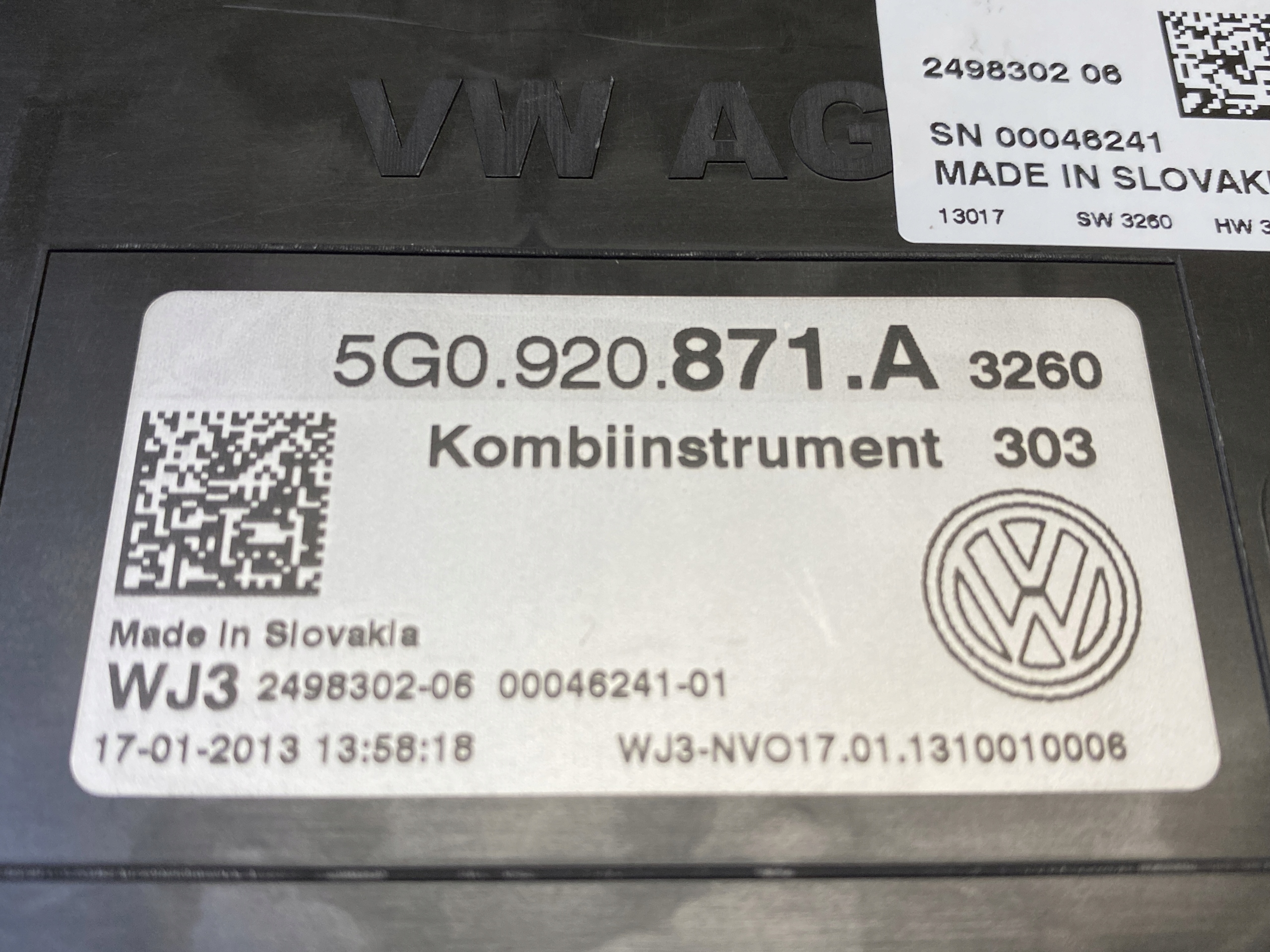 VW GOLF VII 7 dials dials 5G0920871A