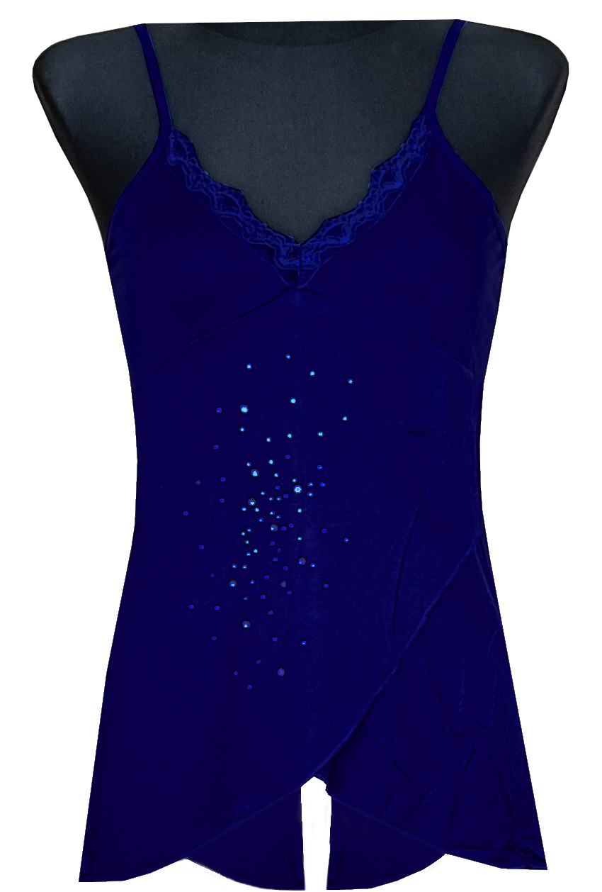 KOSZULKA BLUZKA DAMSKA TOP NA RAMIĄCZKA CEKINY NIEBIESKA L 40 MODEL:103D