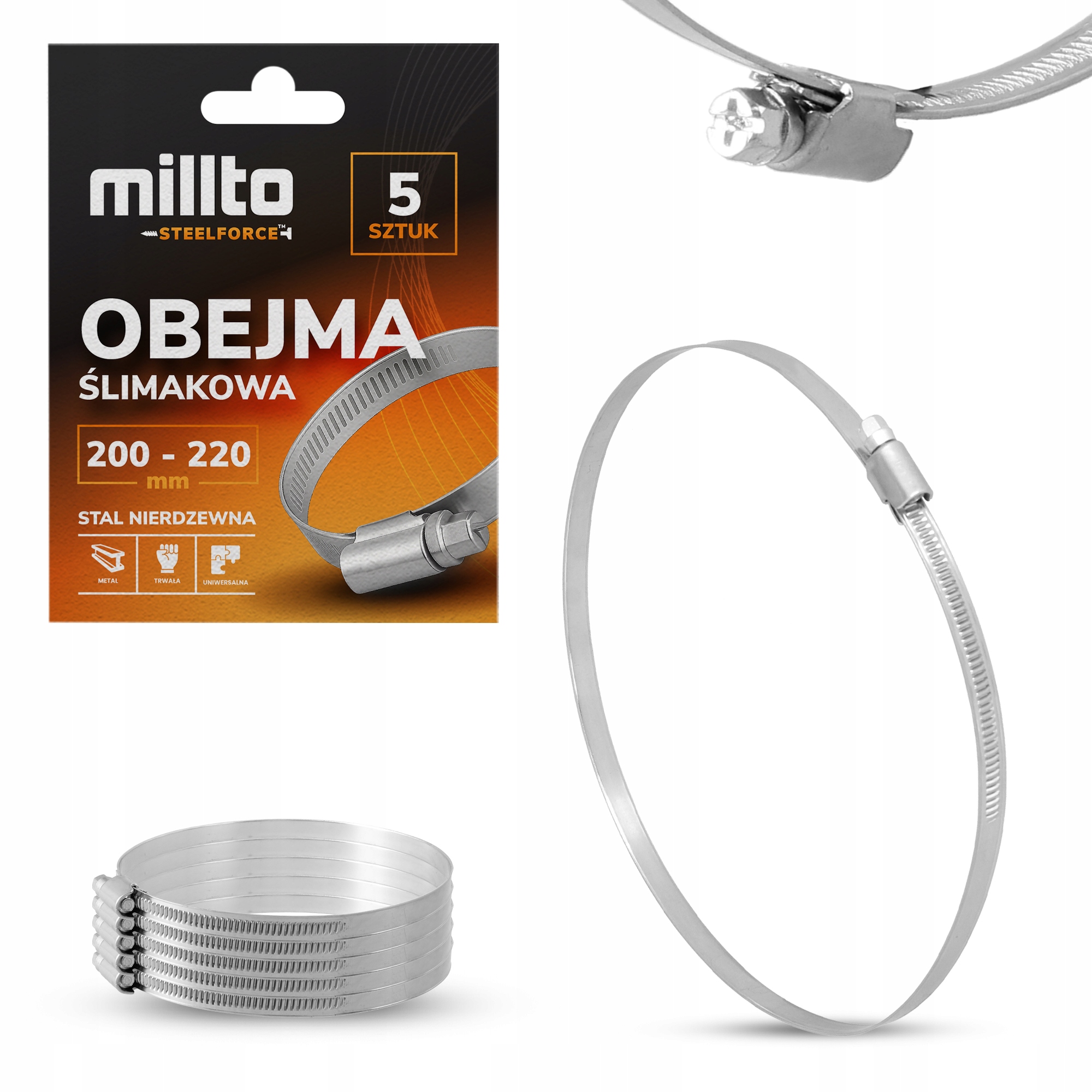 5x Opaska Zaciskowa Metalowa 200-220 Cybant Obejma Ślimakowa Skręcana Nq-m