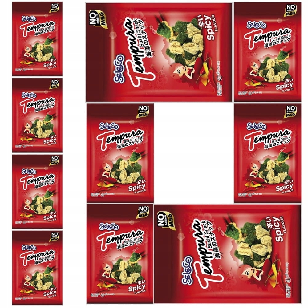 10x Chrupiące Snacki z Glonów Nori Ostre Hot w Tempurze Cieście 40g Seleco