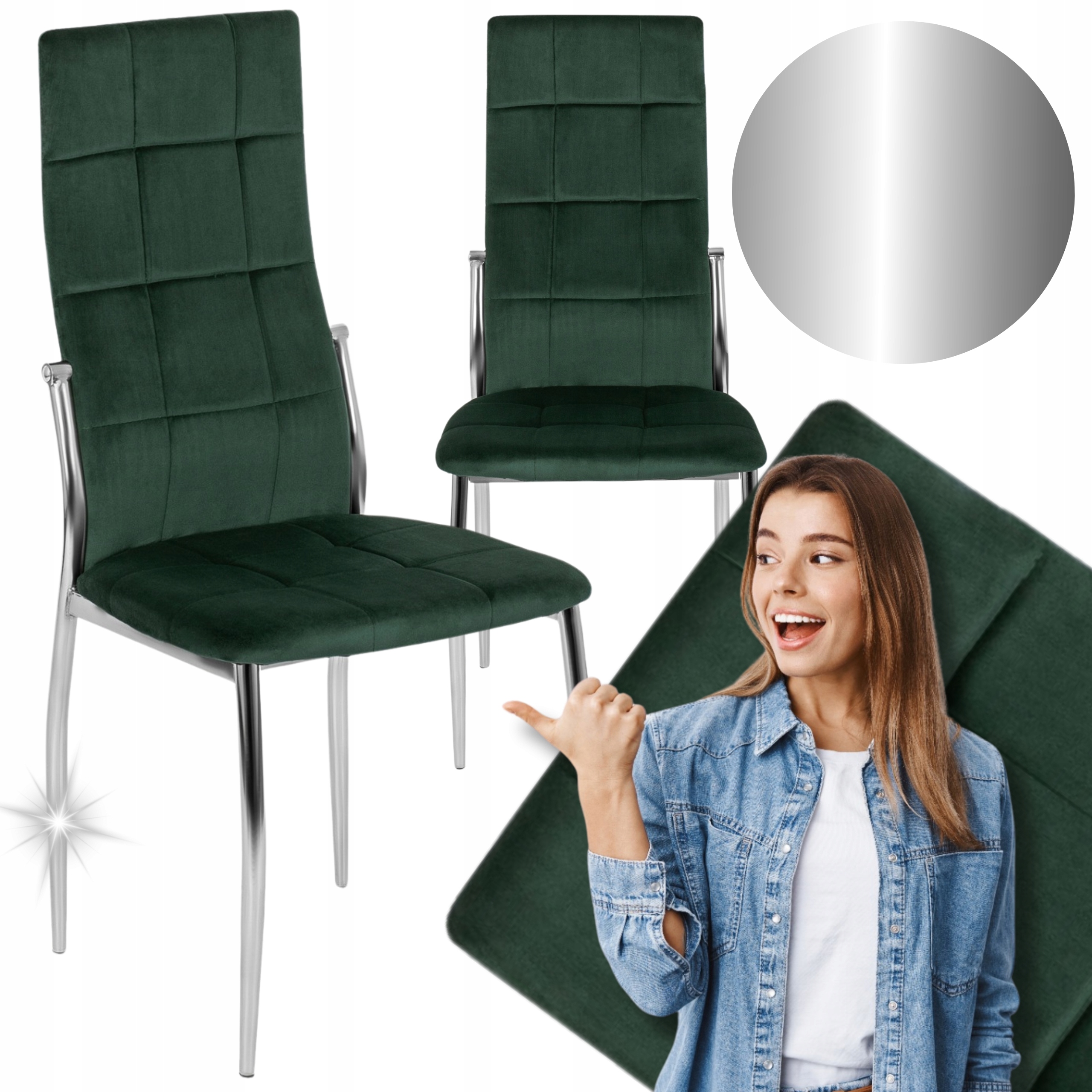 Kuchyňská židle Čalouněná do obývacího pokoje Kuchyně Velur Zelená Molly