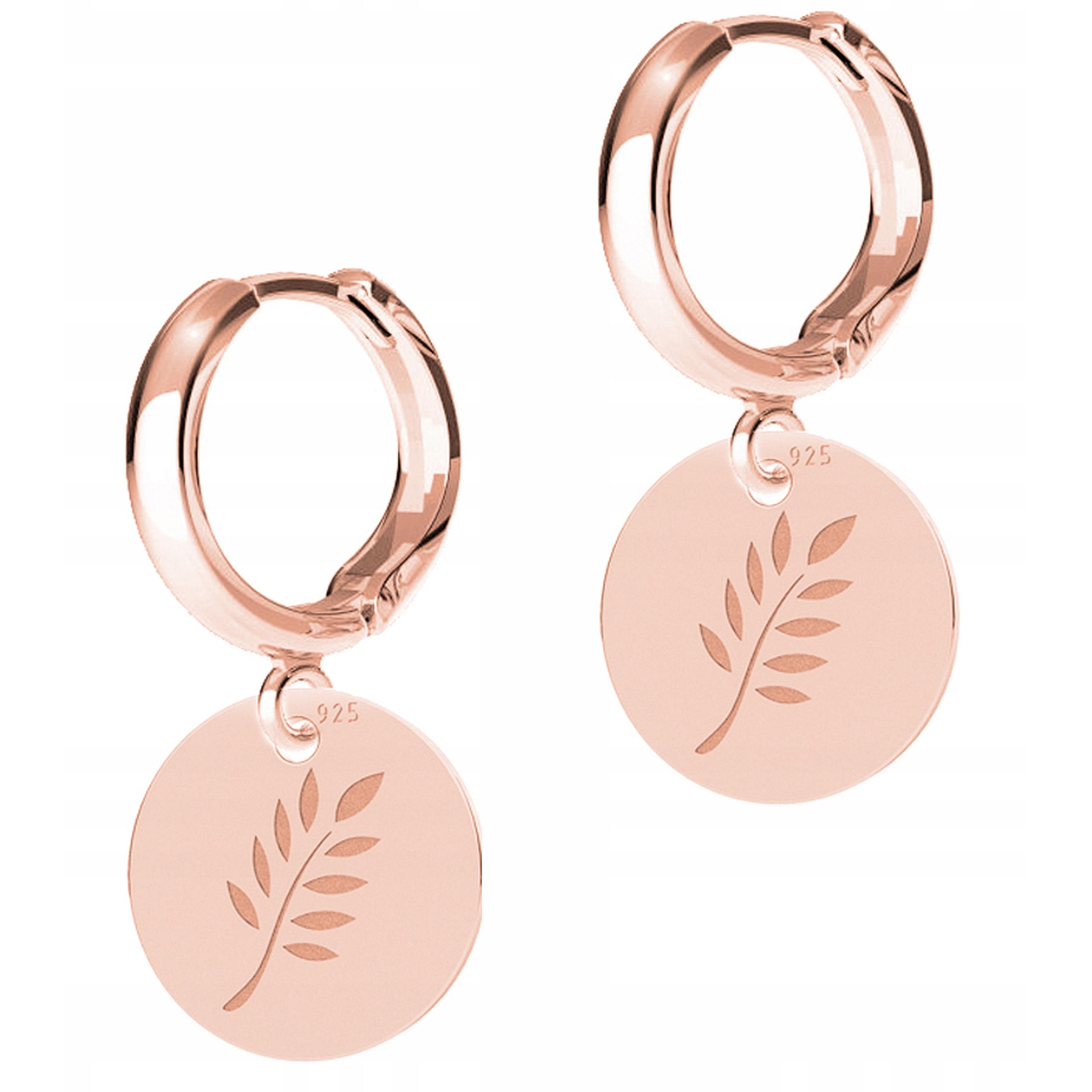 Náušnice Pozlacená kulatá destička s větvičkami Větvička Pšenice Stříbro 925