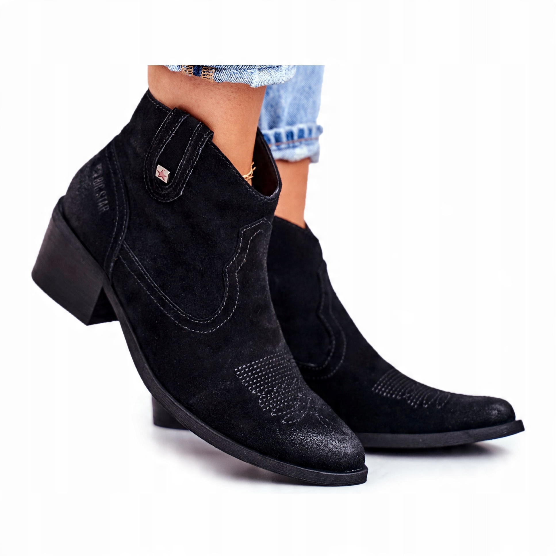 

Czarne Zamsz Buty Kobiety Botki Big Star r.37