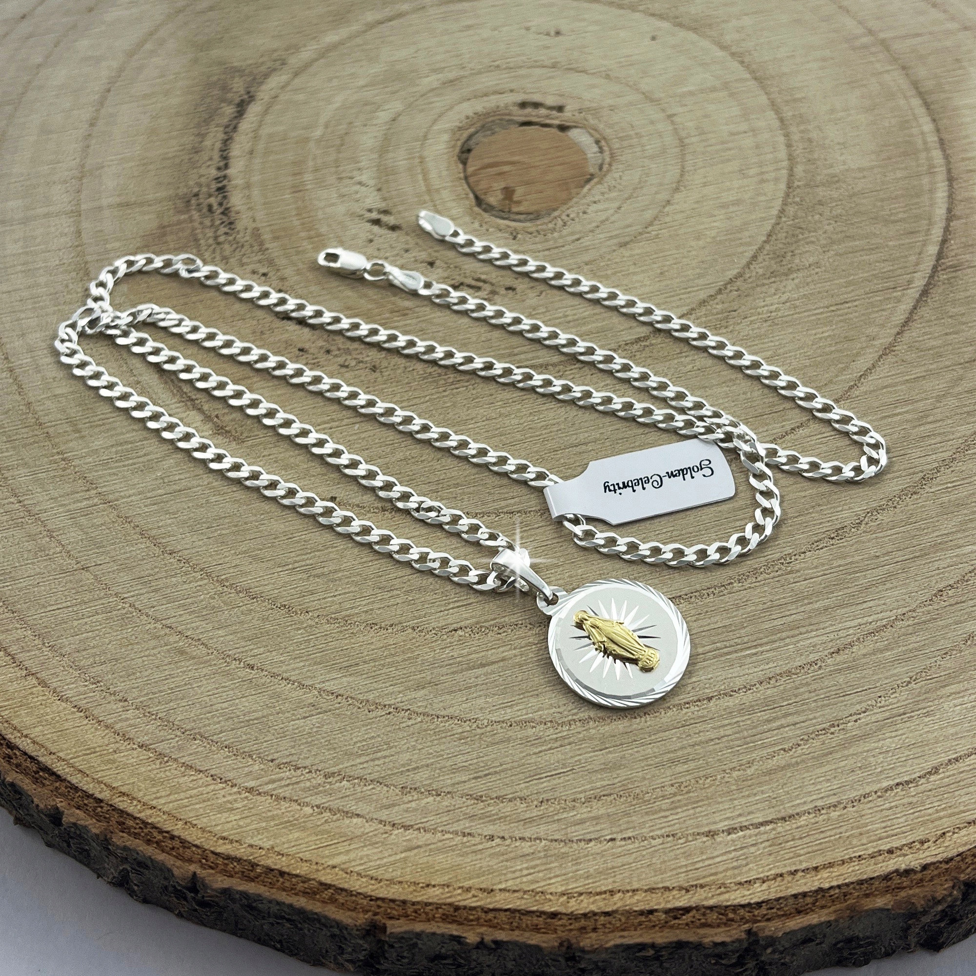 SREBRNY NASZYJNIK PANCERKA MEDALIK MATKA BOSKA + GRAWER NA KOMUNIĘ CHRZEST Kolor srebrny