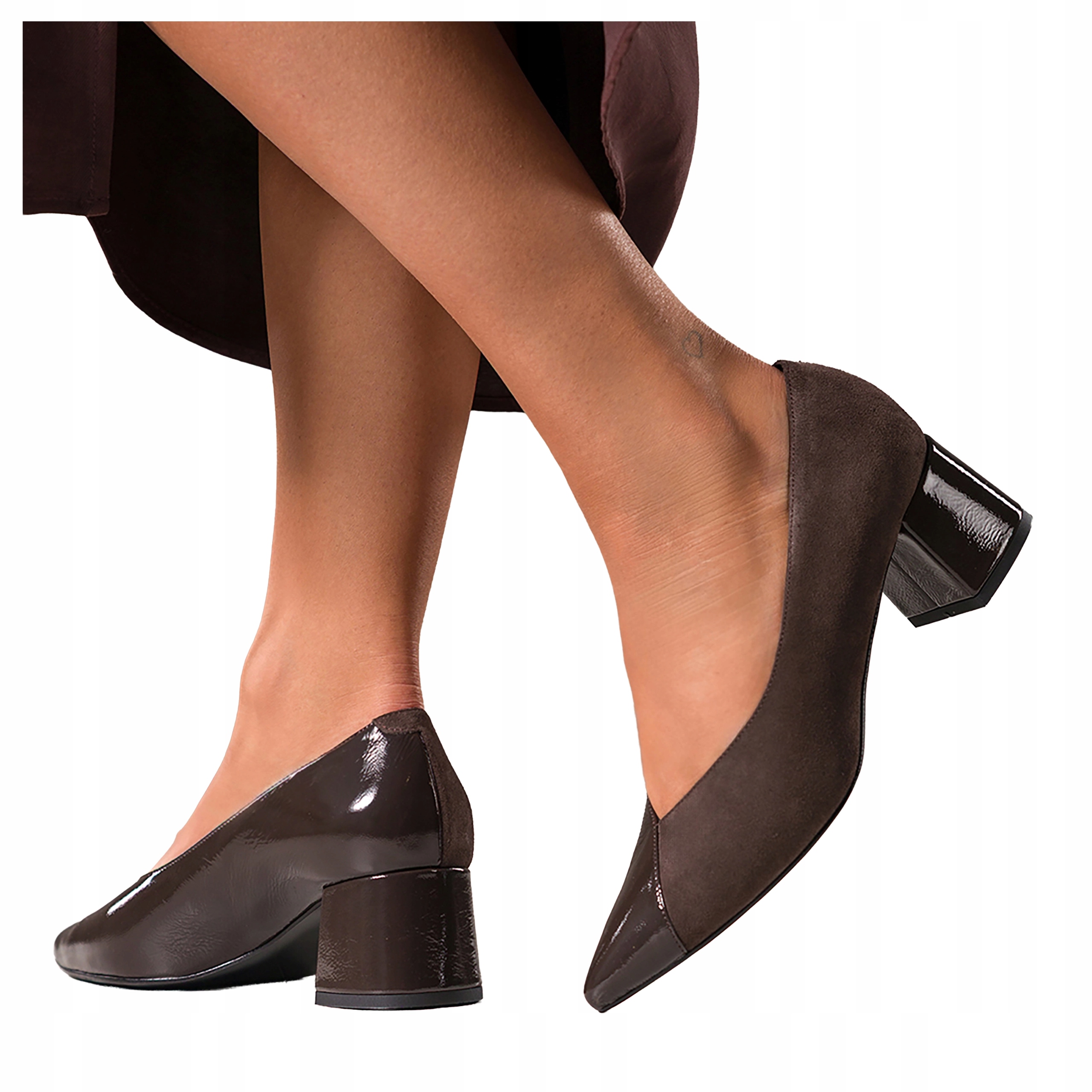 Čokoládové lodičky Dámské Pohodlné Široký kožený podpatek Polské vel. 36