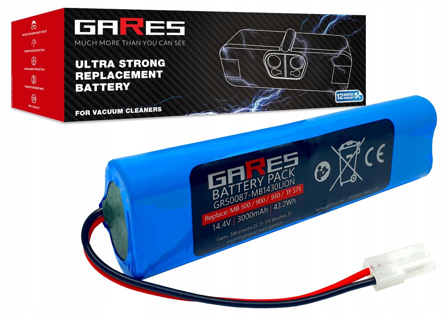 Akumulátor Gares pro Moneual Mbot 500 14,4 V 3,0 Ah