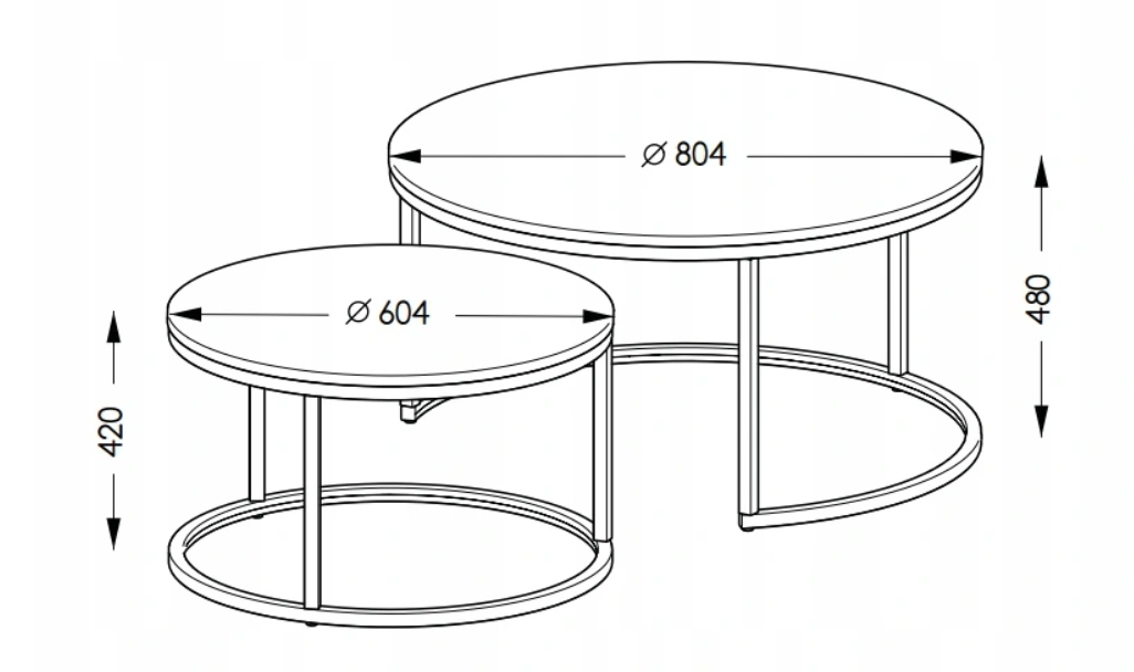 Set de 2 tables GLAMOUR, chrome blanc brillant La forme du plateau est ronde