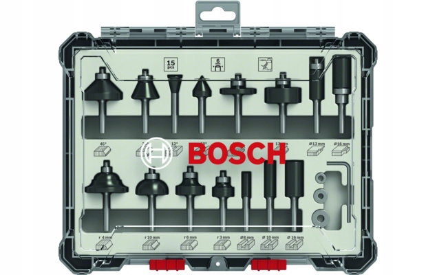 Bosch Sada 15 Fréz Na Dřevo 8 mm