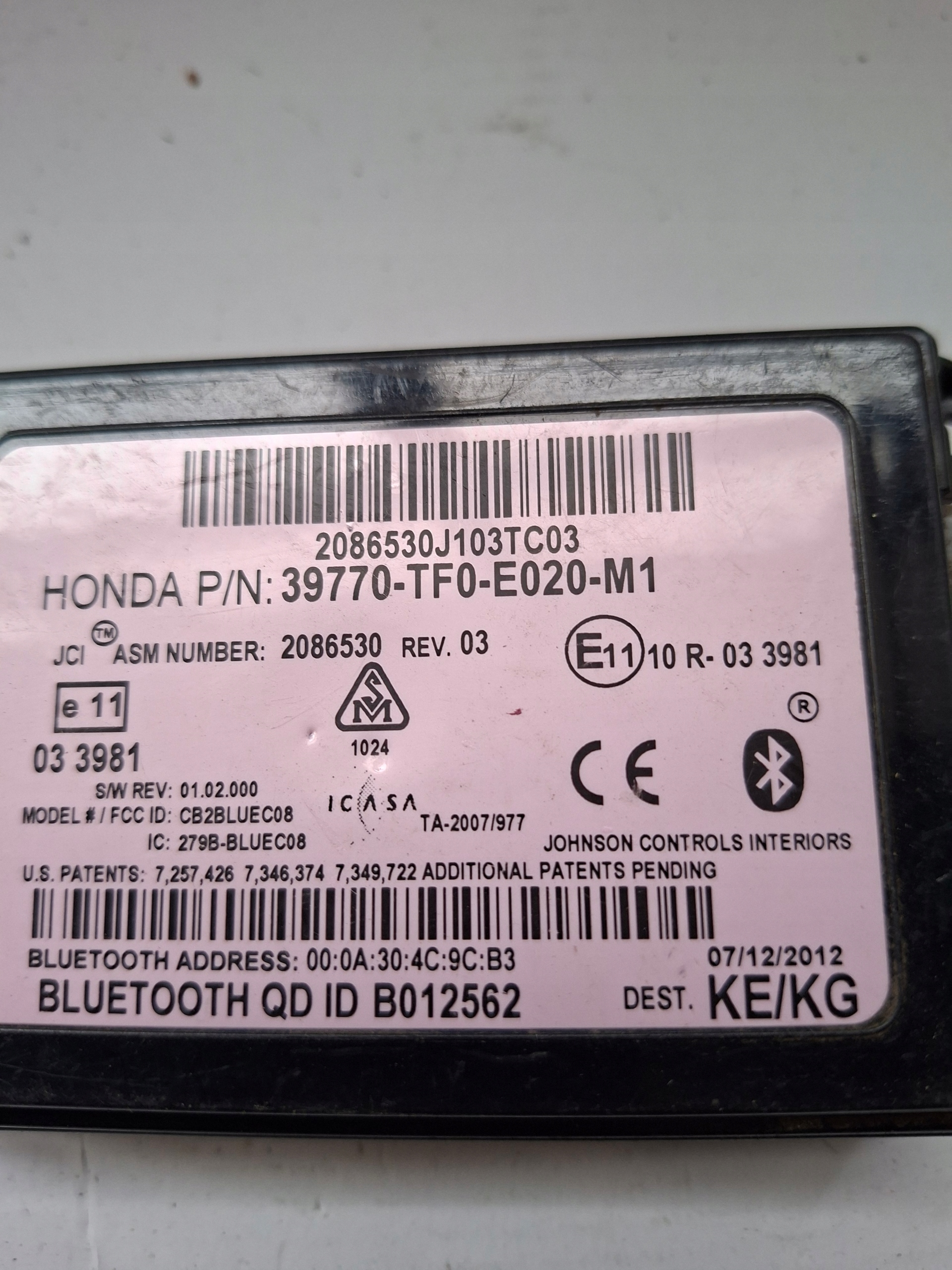 module BLUETOOTH HONDA JAZZ III LIFT 39770-TF0-E020-M1