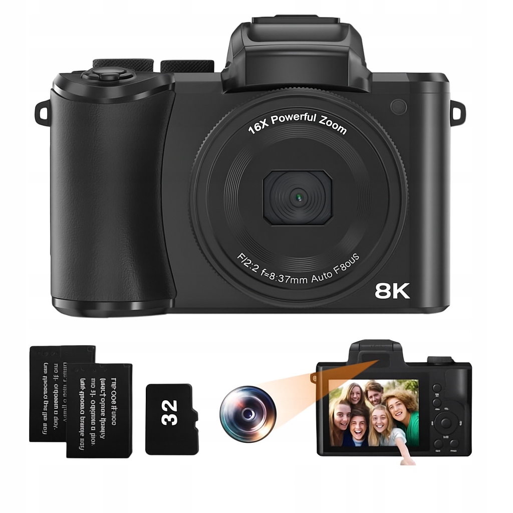 Kamera 8K Vlog YouTube 48MP Sony WiFi Dotyk Menu Pl Lampa Blesk Akcesoria