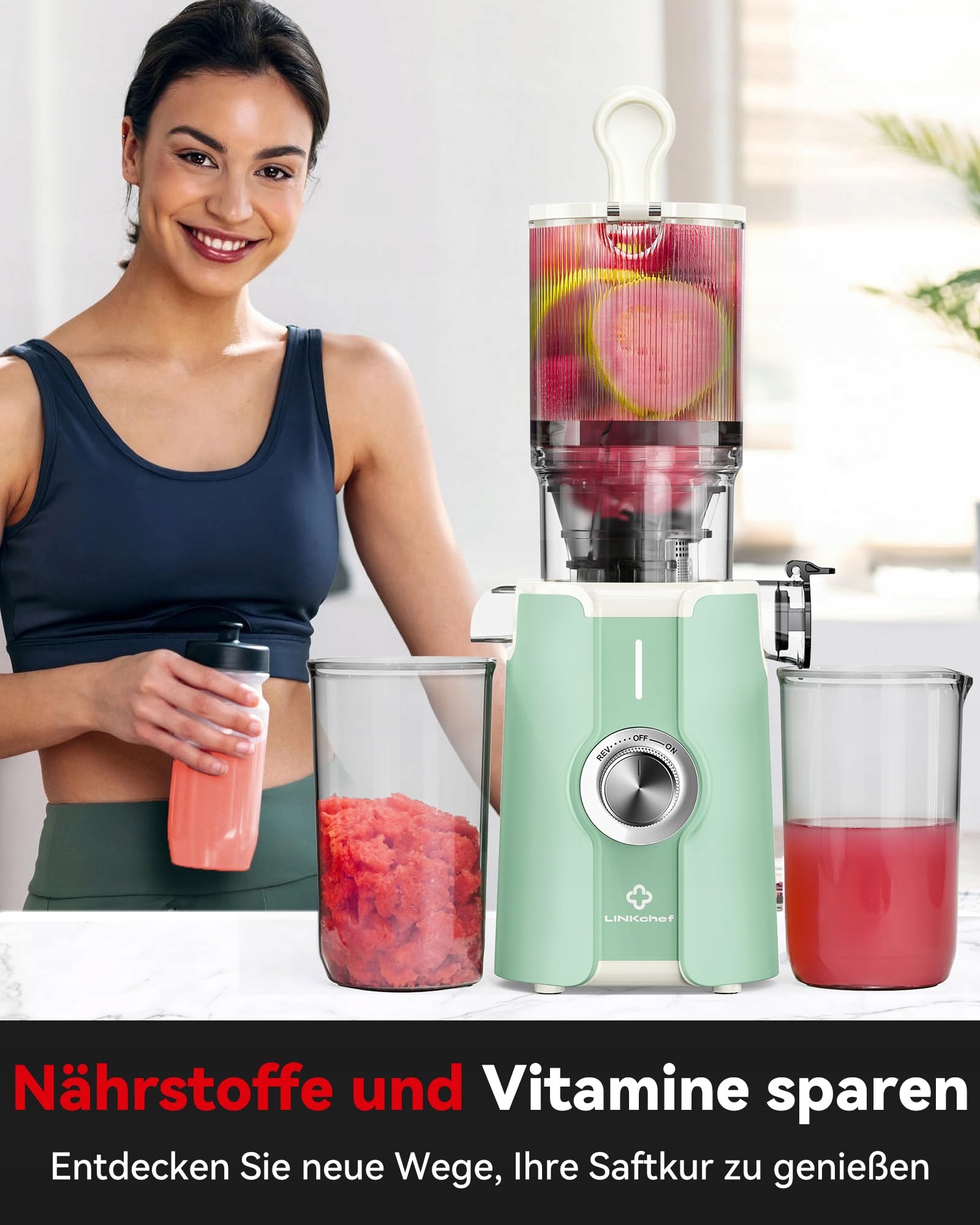 LINKCHEF Wolnoobrotowa Sokowirówka Do Warzyw i Owoców BPA Free 200W 1.2L — miniatura 6