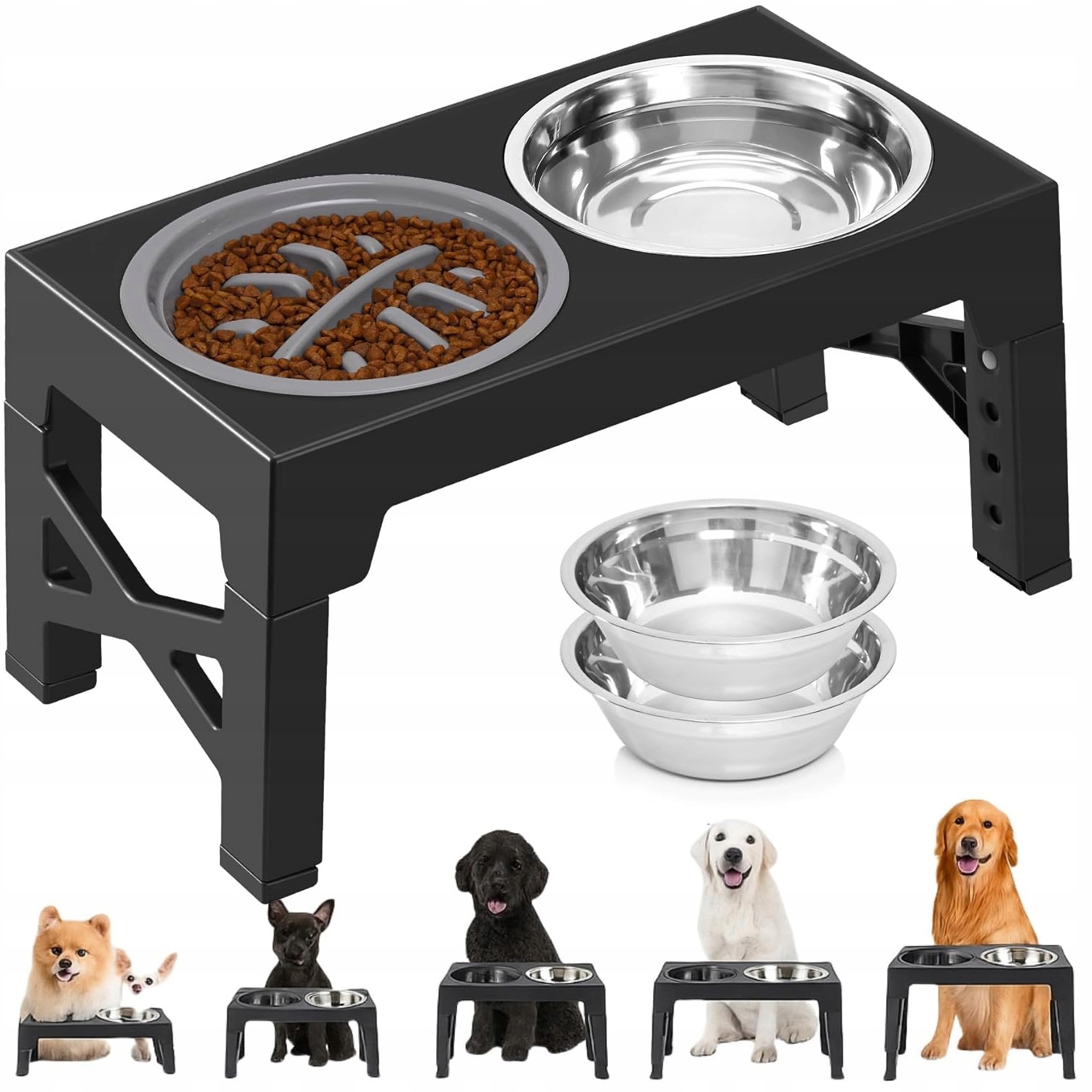 Levně Misky Pro Psa Na Stojanu Dvojitá Nastavitelná Miska Pro Velkého Psa 43 CM 2 X 1,1 L