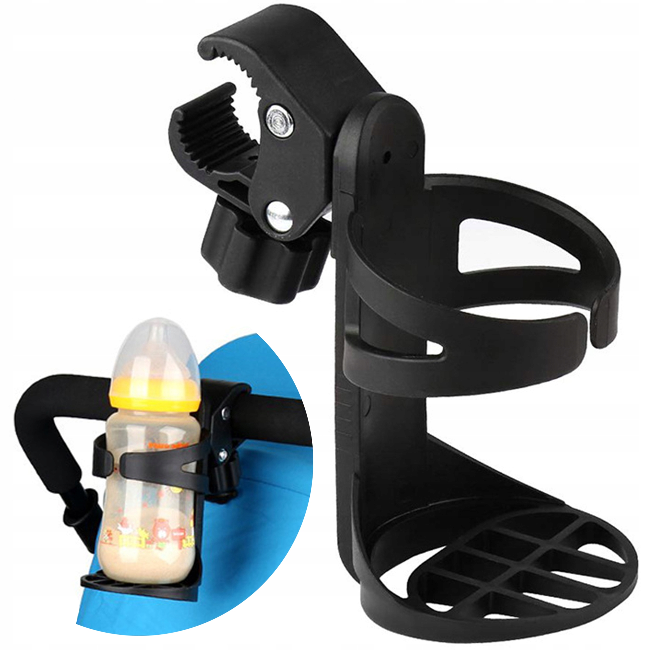 UCHWYT DO WÓZKA NA RĄCZKĘ NA KUBEK BUTELKĘ BIDON KOSZYK REGULOWANY XXL