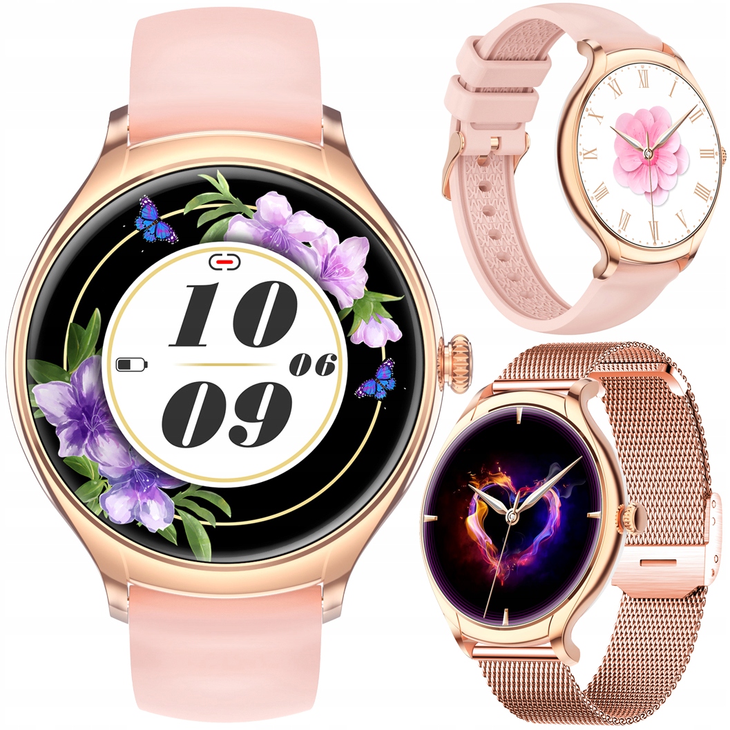 SMARTWATCH ZEGAREK DAMSKI Z FUNKCJĄ ROZMOWY 2PASKI