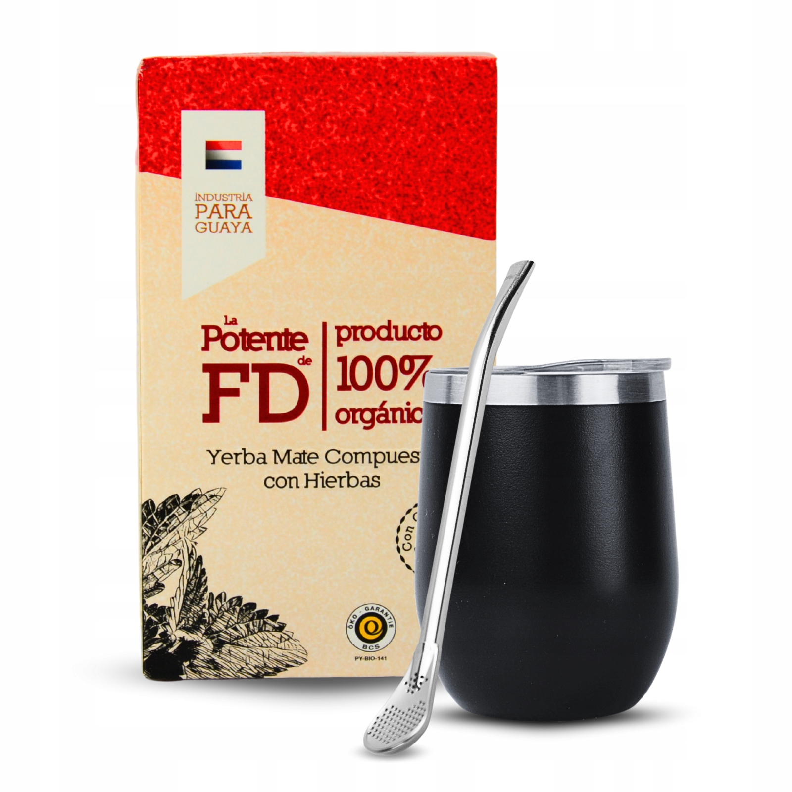 Zestaw Yerba Mate La Potente 500g Termico Black Bombilla Rosario 17,5cm