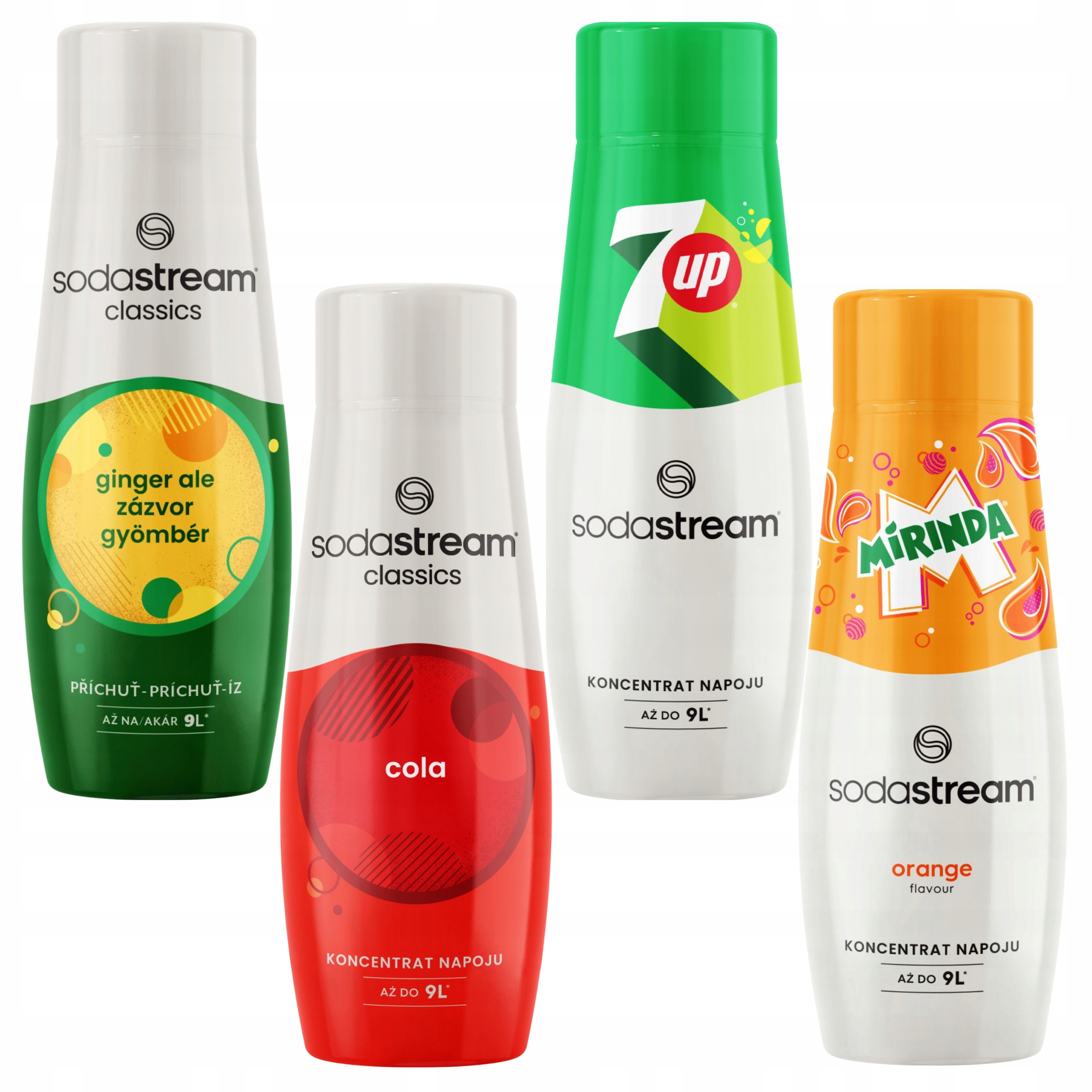 Sada 4 sirupů Sodastream Cola Zázvor 7UP Mirinda pro perlivou vodu