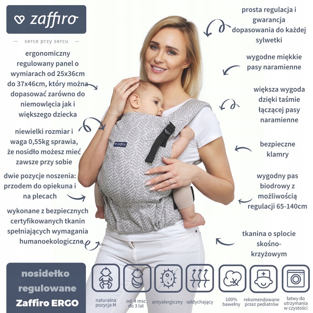 ZAFFIRO nosidełko regulowane ERGO - graphite leaves Marka Zaffiro