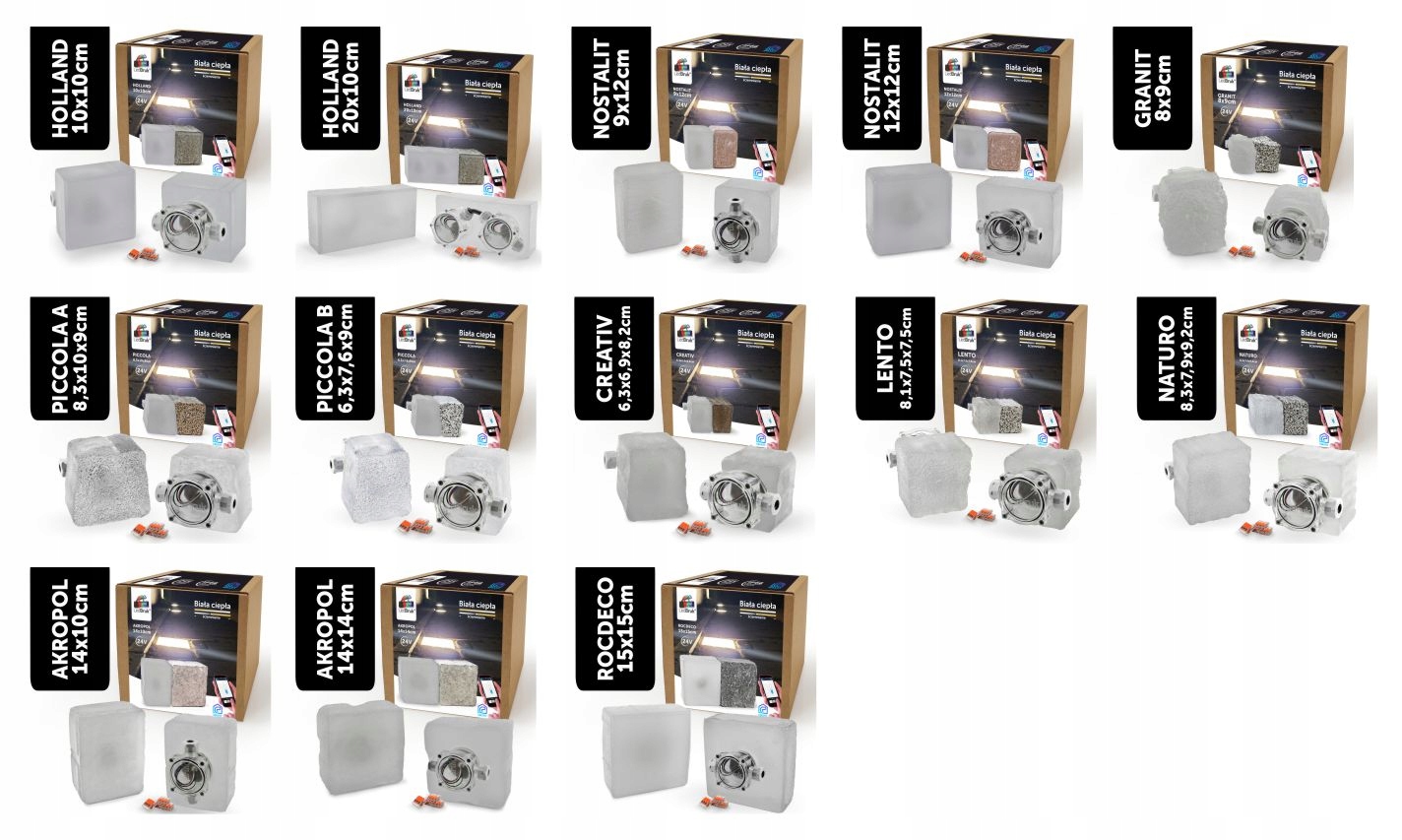 20x Kostka Brukowa LED LedBruk 24V 12x12cm RGBW BC Temperatura barwowa 3100 K