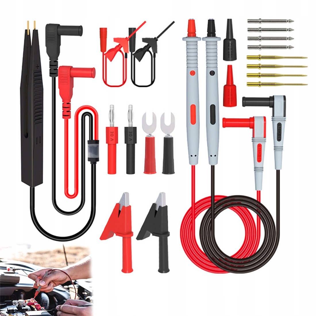 Przewody Pomiarowe Kable Do Miernika Krokodylki Pęseta Cleqee P1503E 21w1