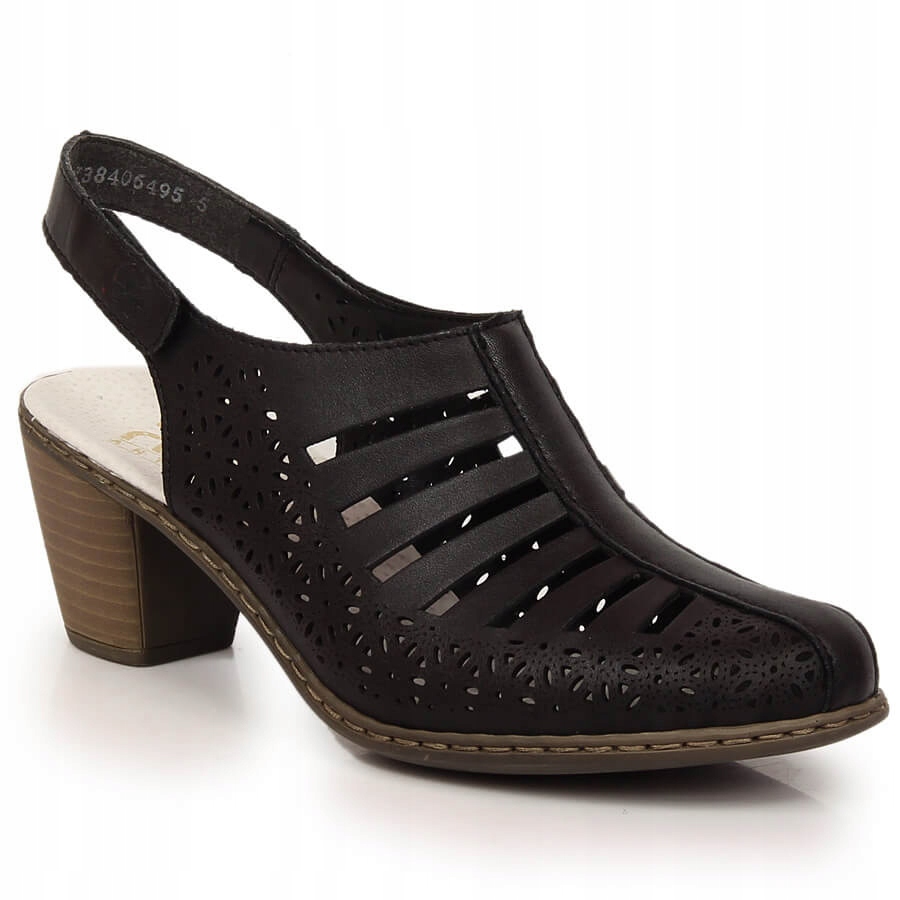 Černé kožené sandály na podpatku Rieker 40959-00 40