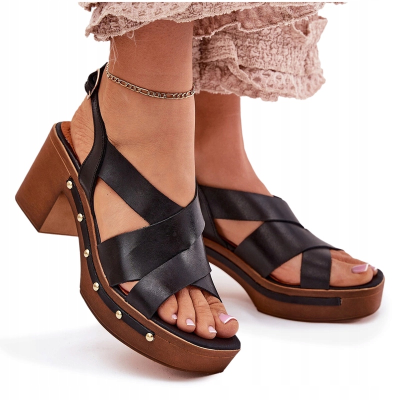 Sandály Přírodní Kůže Podpatek Sloupek Elegantní Zazoo 1081 Černé 40