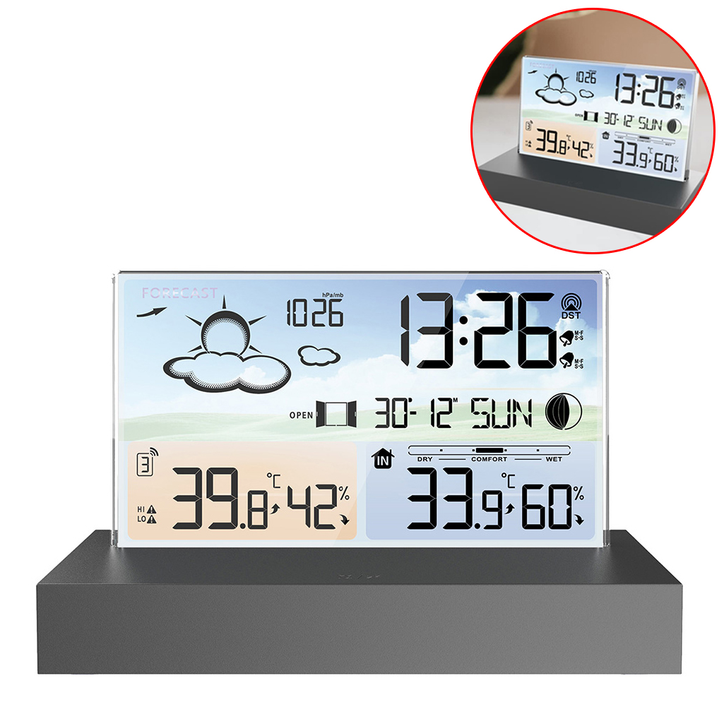 Multifunkční Budík Meteostanice Teploměr Vlhkoměr Velký Barevný LCD