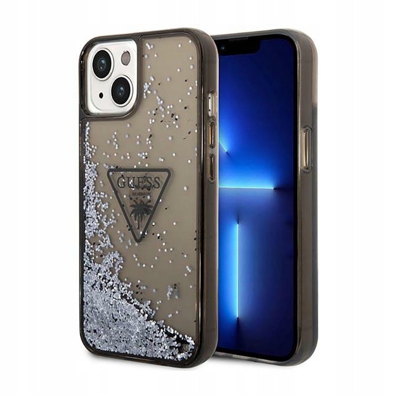 Guess Liquid Glitter Triangle Logo Case – Pouzdro pro iPhone 14 Plus (černé)