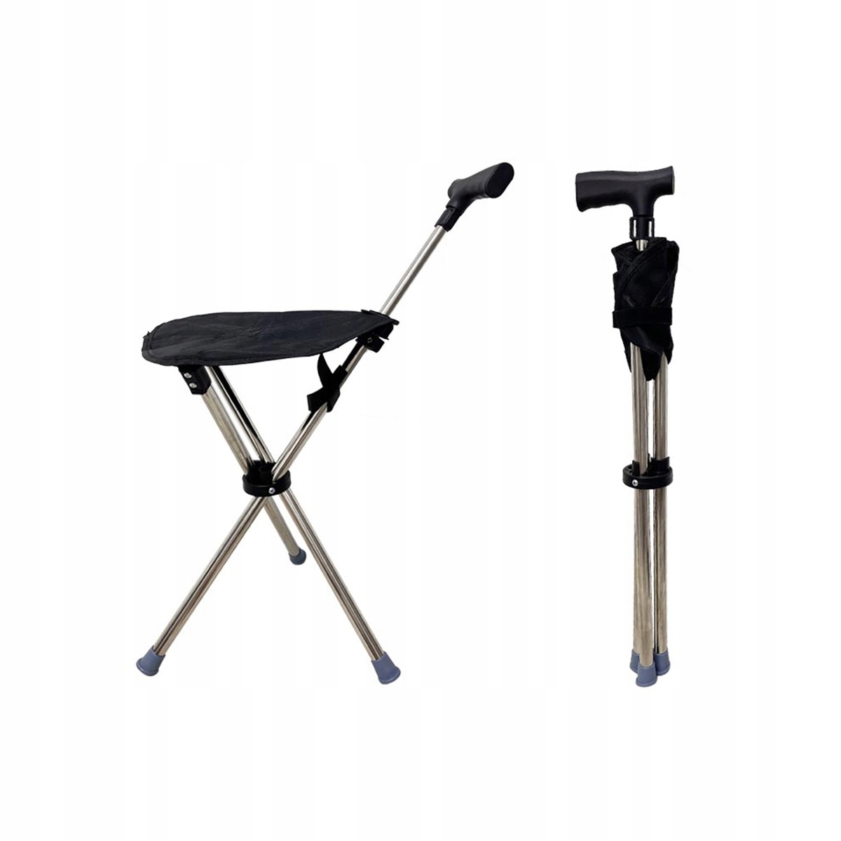Laska wspierająca z siedziskiem aluminiowa czarna dla seniorów do podróży