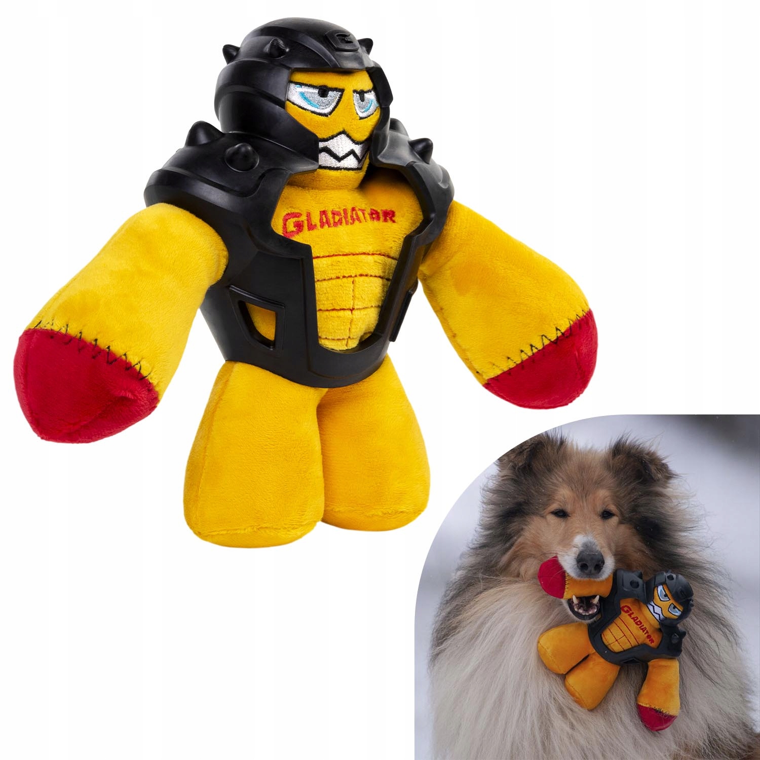 Levně Hračka pro psy Gladiátor s pískátky, odolná, textilní, gumová, 21 cm