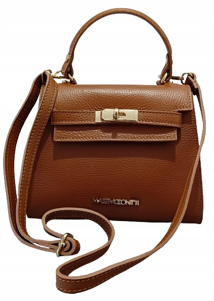 Torebka kuferek ze skóry bydlęcej MASSIMO CONTTI camel, hermeska, A5