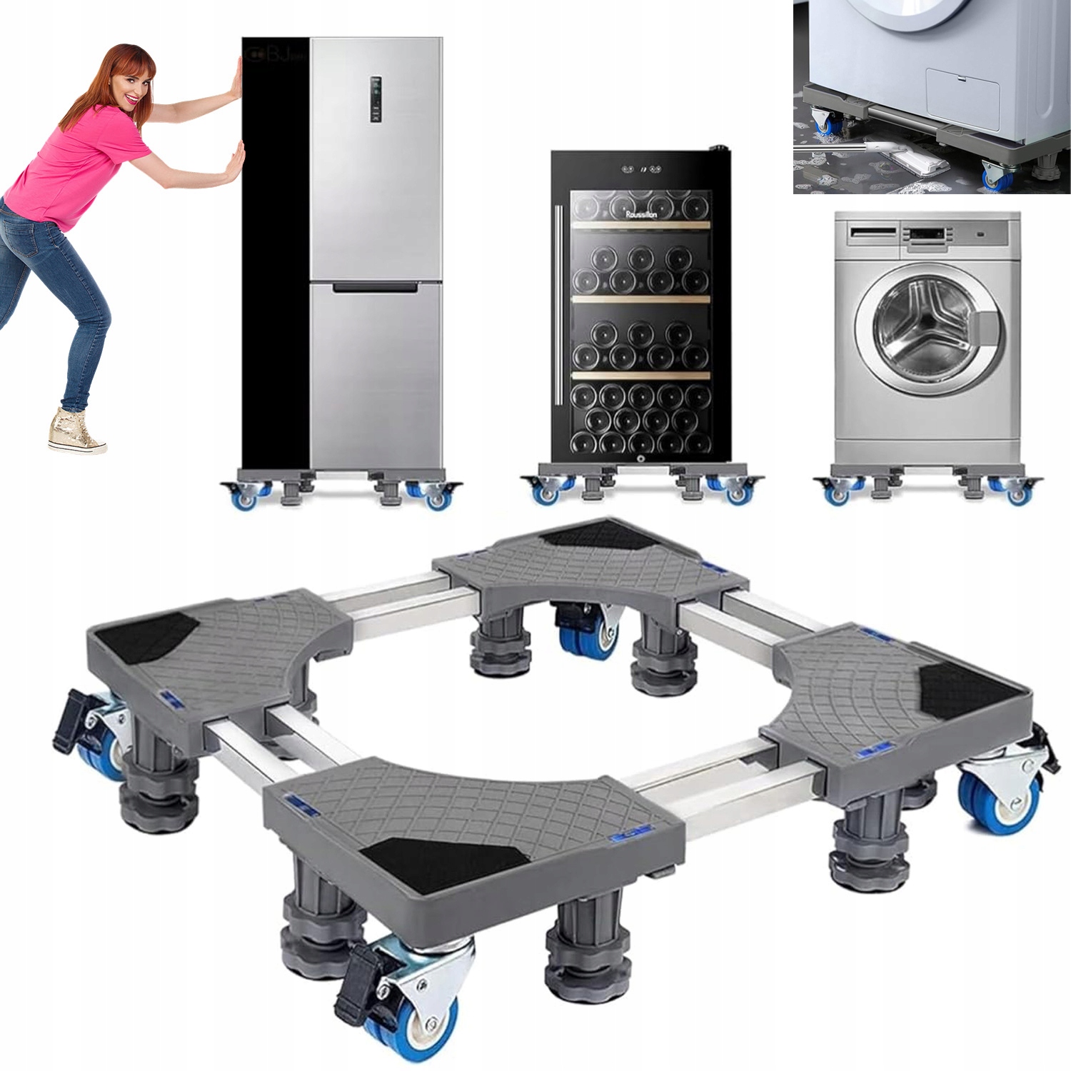 Podstawa Pralki, Nierdzewna+tworzywo Z Kółkami Uniwersalnymi Regulowany