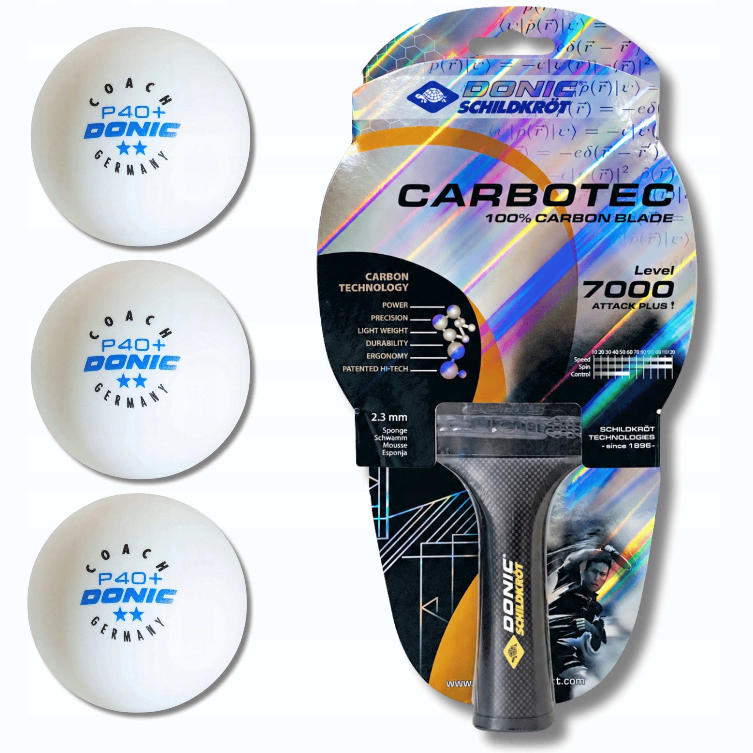 Pálka Na Stolní Tenis Donic-Schildkröt CarboTec 900 3 Míčky