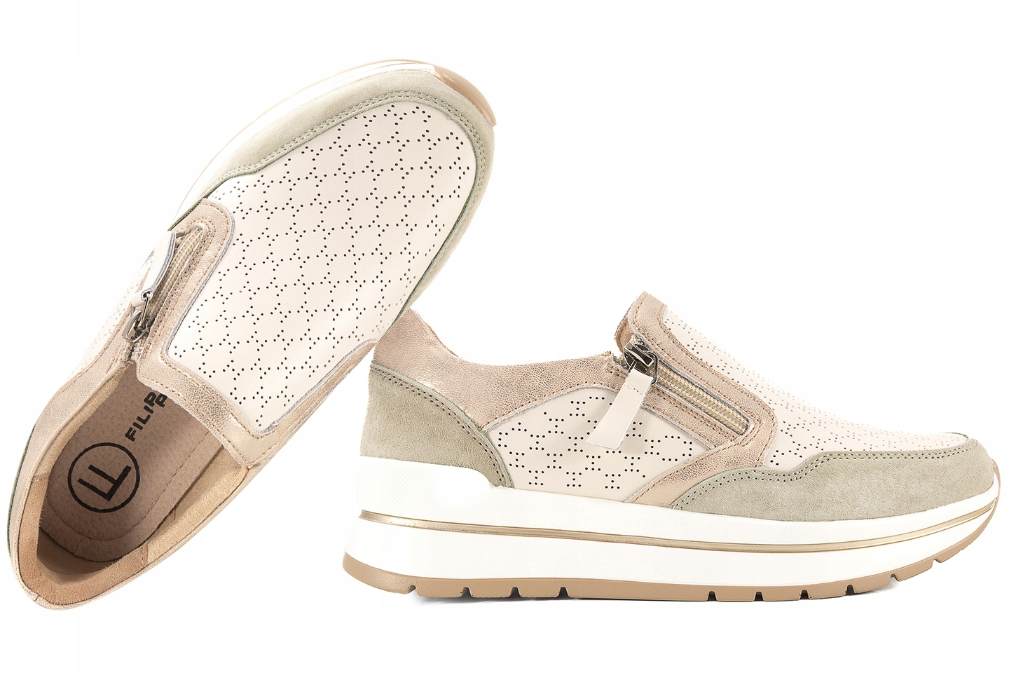 Filippo DP6777 Polobotky Tenisky Mokasíny Kožené Na Platformě 40 Béžová