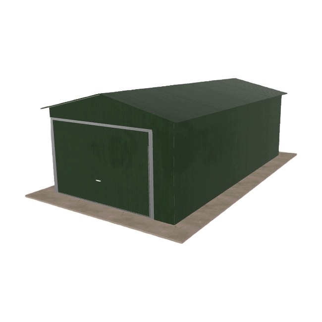 Plechová garáž 3.5x6.5 m jednopolohová, dvouspádová, zelená