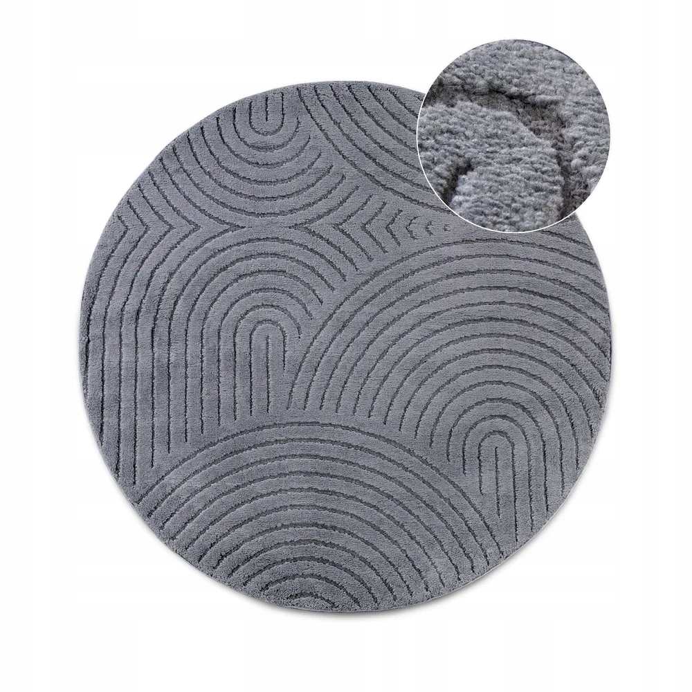 Koberec kulatý plyšový do obývacího pokoje 200 cm, měkké grafitové štětiny vyřezané 3D