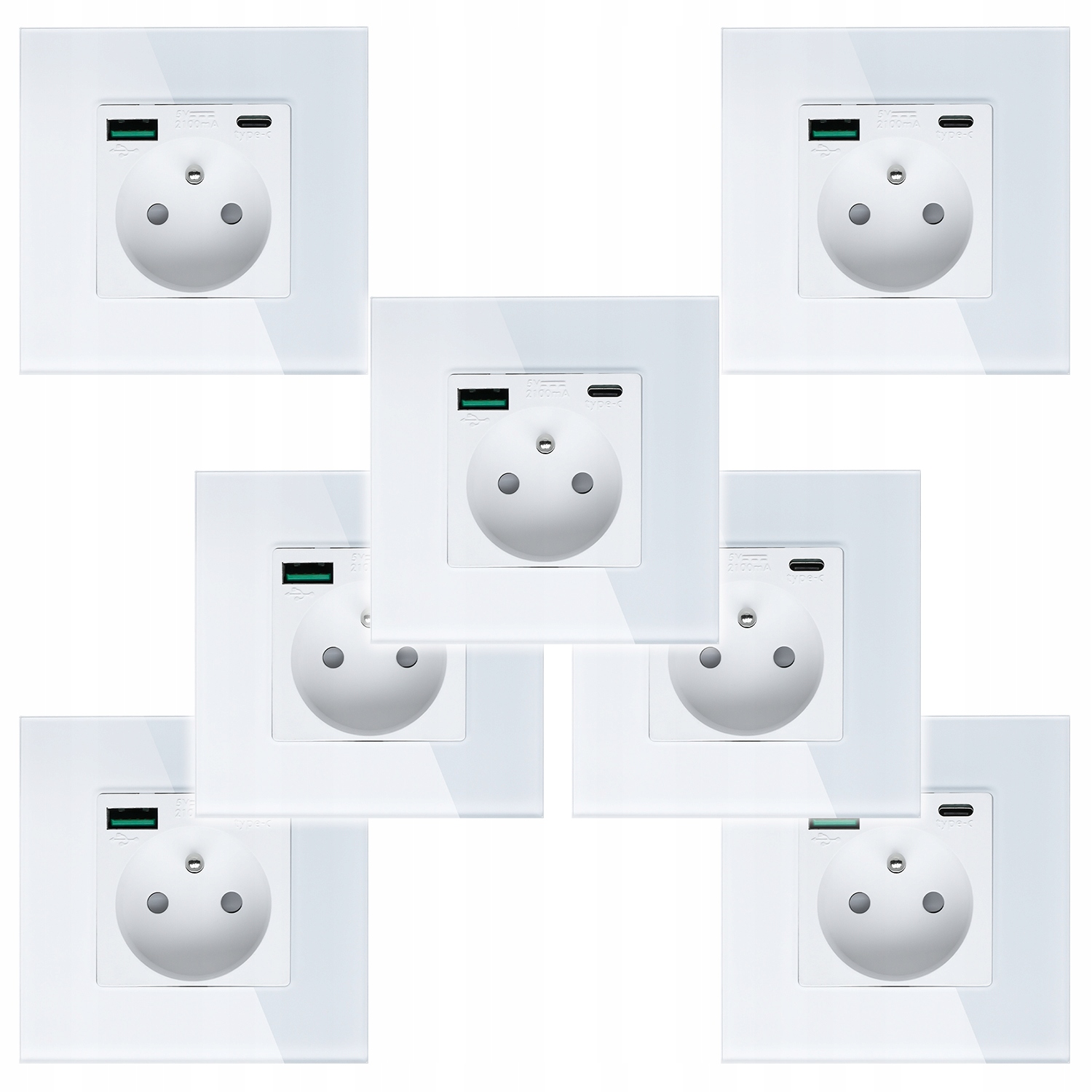 7 x Elektrická Zásuvka Nástěnný Kontakt S Vestavěnou Nabíječkou Usb Zásuvka