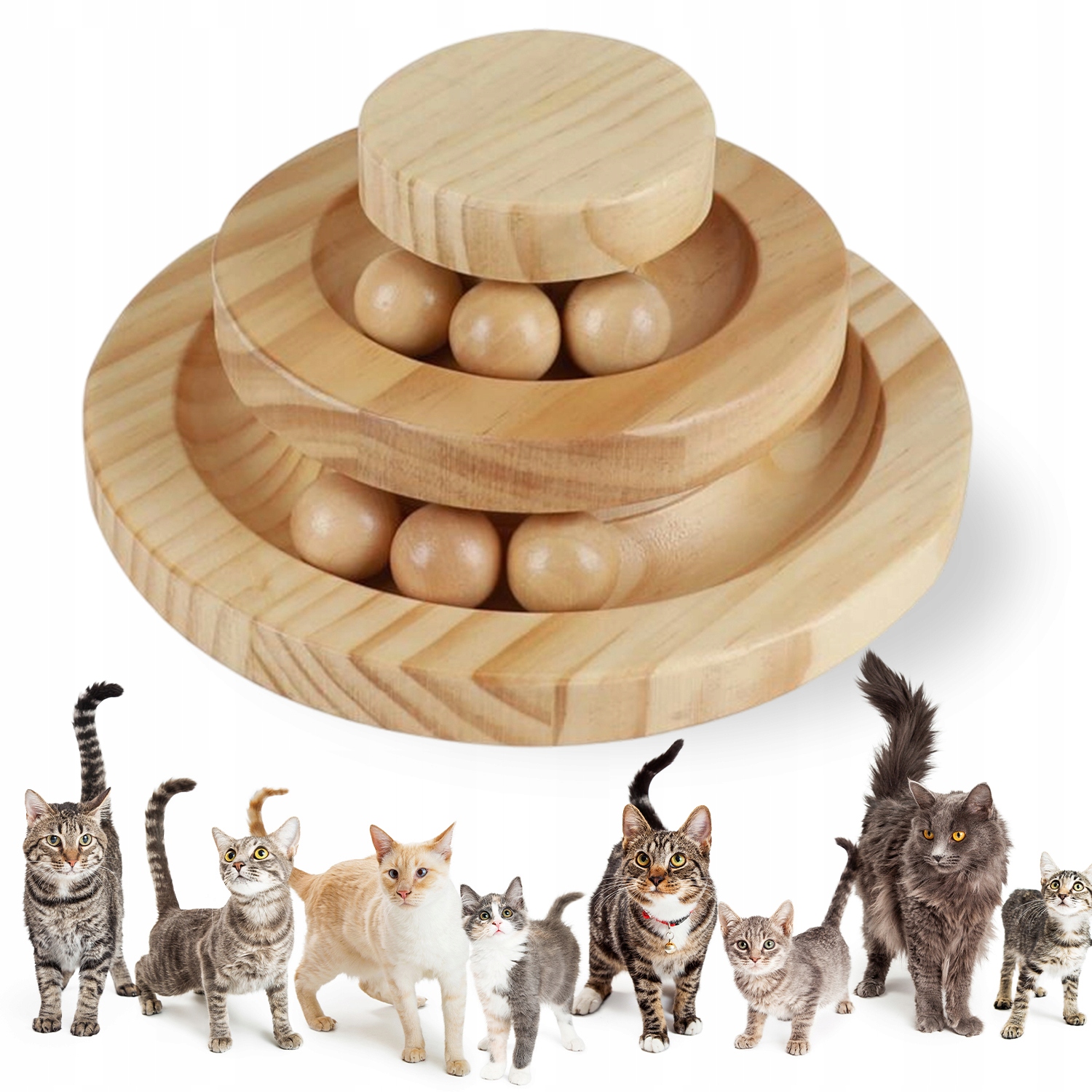 Levně Rotační Hračka Dráhy Pro Kočky 2 Úrovně Dřevěná Antistresová