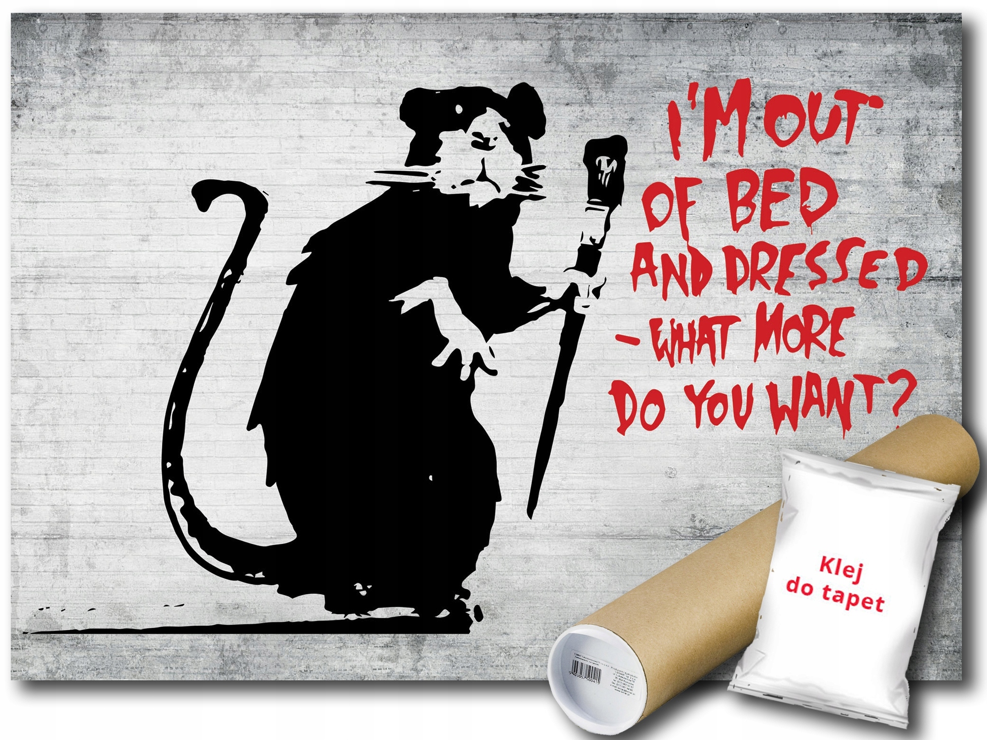Vinylová Fototapeta Banksy Out Of Bed Rat Graffiti Umenie Mural 312x219