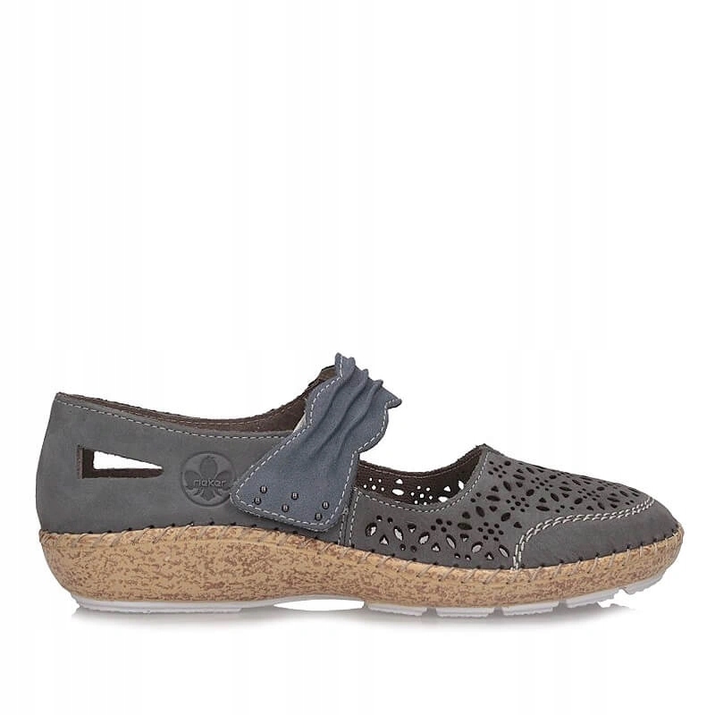 Dámské polobotky Rieker 44896-15 modré na suchý zip, kožené, prolamované