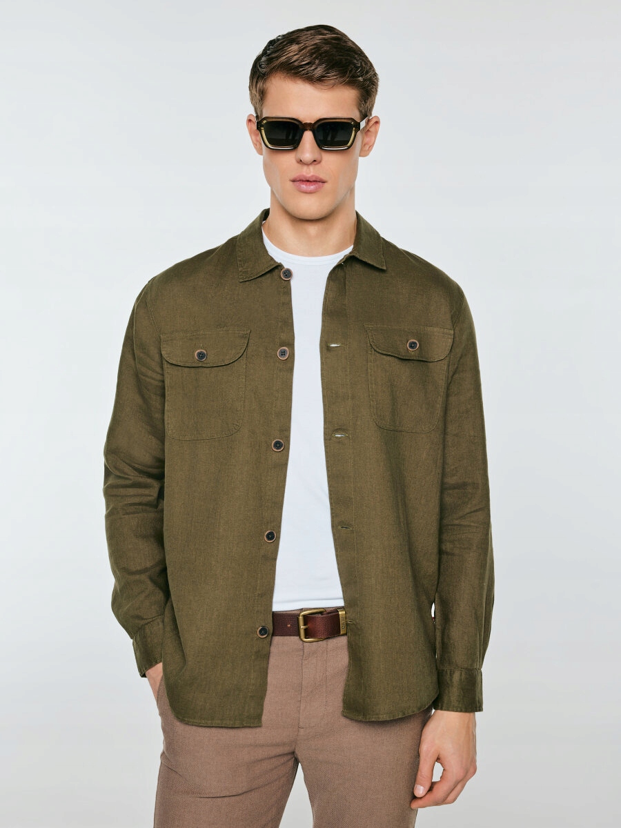 Big Star Lněná pánská košile khaki Workelin 303 M