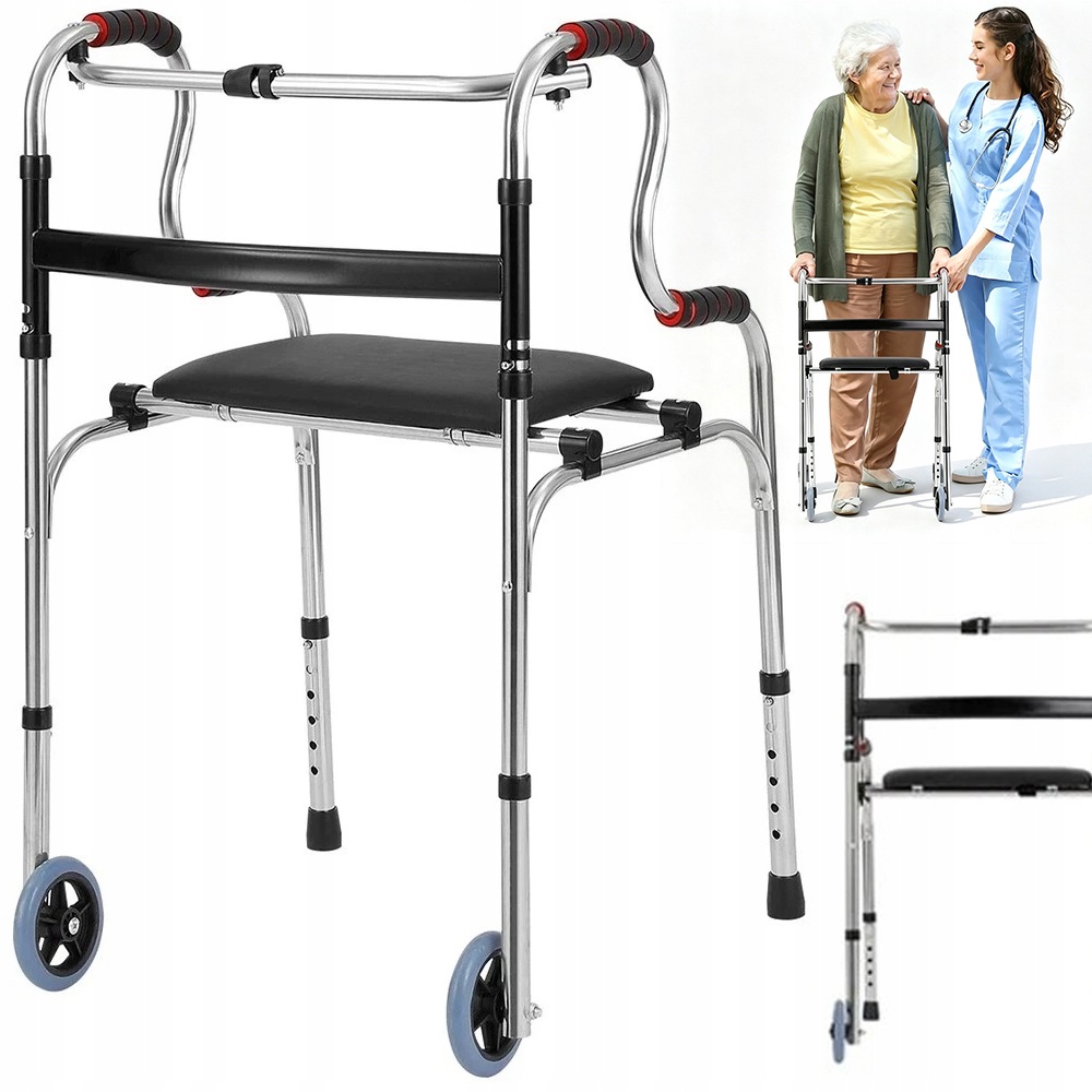 Przenośne Balkonik Rehabilitacyjny Chodzik Składany Z Siedziskiem 72-84CM